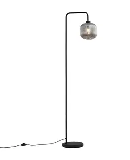 Stojace lampy Dizajnová stojaca lampa čierna s dymovým sklom - Ana