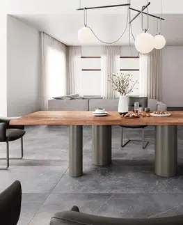 Jedálenské stoly DELIFE Jedálenský stôl Edge 300x100 XL akácia hnedá podstava kov titánová farba Live-Edge