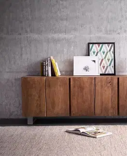 Komody DELIFE Komoda Live-Edge 220 cm akácia hnedá masív 6 dvierka
