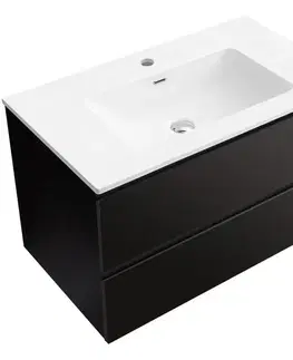 Kúpeľňový nábytok CERANO - Kúpeľňová skrinka Carole - čierna matná + keramické umývadlo Novo - biela lesklá - 101x49,5x46,5 CER-979867