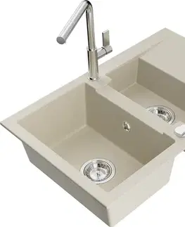 Kuchynské drezy MEXEN/S MEXEN/S - Gaspar granitový drez 1.5 s odkvapkávačom vrátane batérie Flora, béžová 6507-69-670401-00