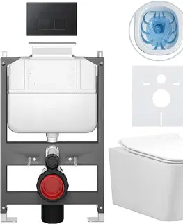 Záchody CERANO - Kompletný WC set Basic/Forte - biela lesklá - WC tlačidlo Modulo/Čierna - ovládanie zhora - predstenová inštalácia - 51x36 CER-8050BD86140