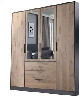 Šatníkové skrine Skriňa DUARTE D4 čierna/dub viking/zrkadlo