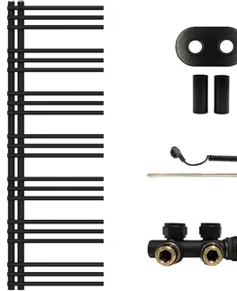 Doplnky do kúpeľne CERANO - Koupelnový radiátorový set Burke - kombinované vytápění, termo tyč - asymetrické připojení 50 mm - 300W - černá matná - 1500x500 mm CER-506259