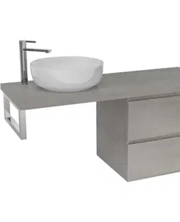 Kúpeľňový nábytok CERANO - Kúpeľňová skrinka Carole - betónovo šedá + doska pod umývadlo Navira Pro - 36 mm + konzola chróm - 120x46x51,6 CER-606171