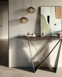 Konzolové stolíky DELIFE Konzolový stolík Edge polygonálny 140×50 cm keramika emperador extra leštená tmavohnedá Spios kov titánová farba