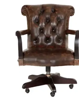 Sedacie súpravy Kancelárska stolička Chesterfield Court z pravej hovädzej kože Whisky