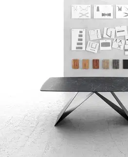 Jedálenské stoly DELIFE Jedálenský stôl Edge oválny tvar 200x100 cm Laminam® keramika Nero Greco antracitová podstava v tvare V čierna