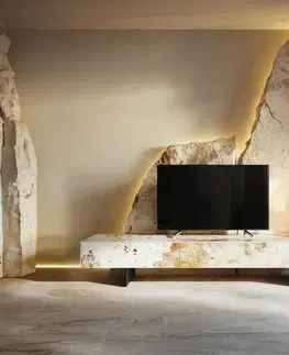 Televízne stolíky DELIFE TV stolík Cuor 200 cm keramika Minas Melange bielo-béžová 1 výklopné dvierka 1 zásuvka podstava závesná kov čierna