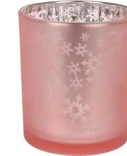 Vianočné dekorácie Skleněný svícen Snowflakes, ružová, 10 x 12 cm