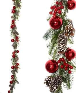 Vetvičky, girlandy, kvety Kinekus Girlanda vianočná, šišky + gule, červené, 170cm