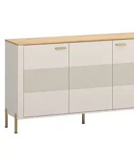 Komody KONDELA Runol 3D trojdverová komoda kašmír / dub kamenný