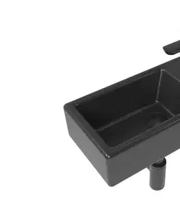 Kúpeľňové batérie SAT - Koupelnový set pravého závěsného umývátka Brevis 40,5 cm, pákové baterie, sifonu, průtočné zátky a roháčků v černé barvě KSETBRE2PBKM KSETBRE2PBKM