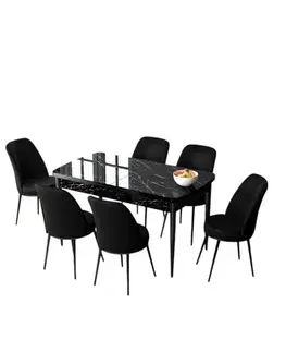 Jedálenské sety Extendable Dining Table & Chairs Set (7 Pieces) Zen - Black Marble, Black