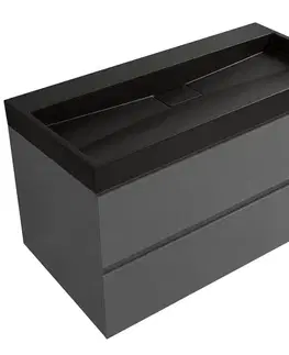 Umývadlá CERANO CERANO - Koupelnová skříňka Carole - antracitová + umyvadlo z lit. mramoru Vita - černá matná - 100x58x46  CER-566306