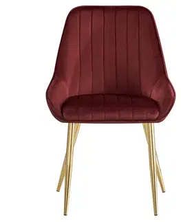 Jedálenské stoličky KONDELA Perlia jedálenská stolička bordová (Velvet) / zlatá