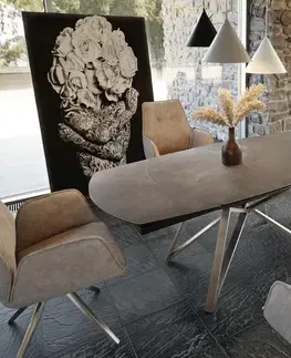 Jedálenské stoly DELIFE Jedálenský stôl Carlow 130/200x95 cm keramika hnedá nerezová oceľ rozkladací