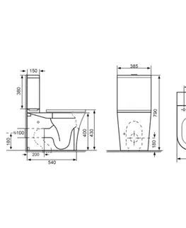 Záchody Bruckner - DARIO RIMLESS WC kombi misa s nádržkou, spodný/zadný odpad, biela 201.437.4