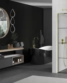 Sprchové dvere MEXEN/S - Kioto L Sprchová zástena WALK-IN 90 x 200, čierny vzor, zlato 800-090-103-50-77