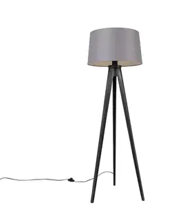 Stojace lampy Trojnožka čierna s tienidlom z ľanu tmavosivým 45 cm - Tripod Classic