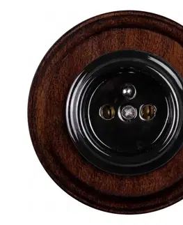 Predlžovacie káble Elhard - Keramická retro domová zásuvka s rámikom 230V čierna/tmavé drevo EF0113+EF0104