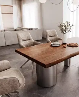 Jedálenské stoly DELIFE Jedálenský stôl Edge 200x100 XL akácia hnedá Troa nerezová oceľ kefovaný Live-Edge
