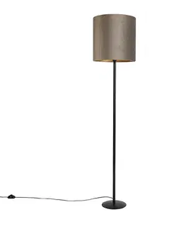Stojace lampy Stojaca lampa čierna s hnedo-sivým a zlatým zamatovým tienidlom 40 cm - Simplo