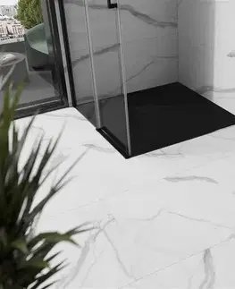 Vane MEXEN/S - Stone+ štvorcová sprchová vanička 70 x 70, čierna, mriežka čierna 44707070-B