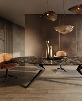 Jedálenské stoly DELIFE Jedálenský stôl Edge oválny 315x150 keramika Laminam®Emperador Extra Lucidato tmavohnedá Zenthara hranatý kov čierna
