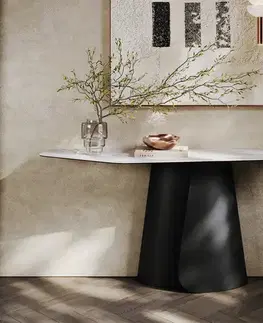 Konzolové stolíky DELIFE Konzolový stolík Edge polygonálny 180×50 cm keramika Laminam® Statuarietto biela Livos kov čierna