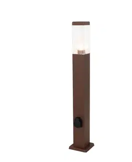Zahradne stlpove lampy Vonkajšia lampa hrdzavohnedá 80 cm so zásuvkou IP44 - Malios