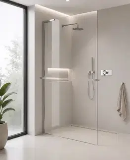 Sprchové dvere CERANO - Sprchová zástena Walk-in Onyx L-ľavá vzpera - 8 mm + polička/držiak na uteráky - chróm, transparentné sklo - 50x200 CER-8050BD895