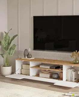 TV stolíky TV skrinka FREY 7, farba biela + borovica