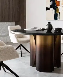 Jedálenské stoly DELIFE Jedálenský stôl Adenza okrúhly 140x140 cm mramor čierna strieborná kov zlatá Fusion povrchová úprava