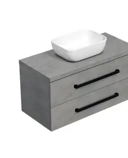 Kúpeľňový nábytok Kúpeľňová skrinka s čiernou úchytkou a krycou doskou SAT Cube Way 100x47,5x46 cm betón mat CUBE46C1003BESAT45 CUBE46C1003BESAT45