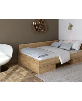 Postele KONDELA Boat 140 posteľový rám s úložným priestorom dub artisan