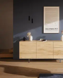 Komody DELIFE Komoda Cuor 180 cm keramika Laminam® Sabbia dubová farba 2 dvierka 3 zásuvky podstava závesná akrylové sklo
