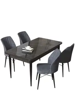 Jedálenské sety Dining Table & Chairs Set (5 Pieces) Arp - Black Marble, Fume