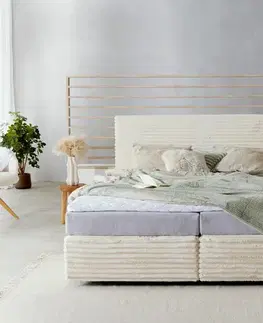 Postele Boxspring DELIFE Boxspring posteľ Dream-Well plyšový manšester béžová 180×200 cm vrecková pružinová matrac topper