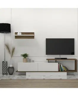 Konferenčné stolíky Televízny stolík s policou Asos White and Walnut
