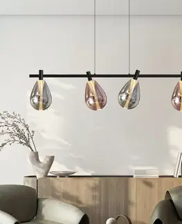 Stropná svetla Lampa wisząca Denso szklana czarna nad stół potrójna z kloszami dymionymi i miedzianymi