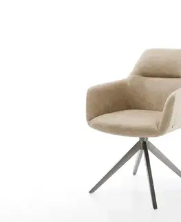 Jedálenské stoličky DELIFE Otočná jedálenská stolička Pejo-Flex mikrovlákno béžová vintage krížová podstava široká grafitová 360° otočná hojdacia funkcia vrecková pružina