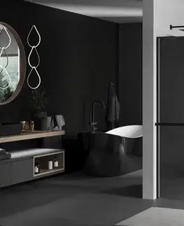 Sprchové dvere MEXEN/S - Kioto+ L Sprchová zástena WALK-IN s poličkou a držiakom uterákov 120 x 200, zrkadlová, čierna 800-120-123-70-50