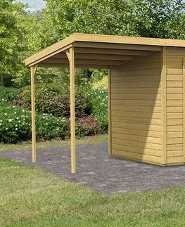Zahradné domčeky Drevený záhradný domček 370 x 236 cm s prístavkom Dekorhome