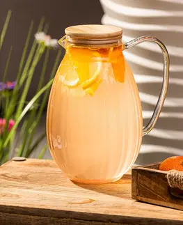 Poháre 4Home Sklenený džbán Hot&Cool Juicy s bambusovým viečkom, 1,5 l