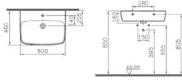 Umývadlá Umývadlo na dosku VitrA Shift 60x46 cm otvor pre batériu uprostred 7077-003-0973 7077-003-0973