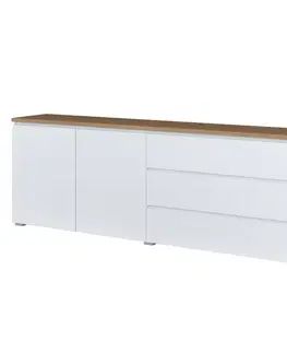 Komody so zásuvkami a dvierkami Komoda 2d3s Modo 28 200cm Dub Mauvella/Biely