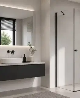 Sprchovacie kúty CERANO - Sprchovací kút Volpe L/P - 6 mm - čierna matná, transparentné sklo - 70x70x190 - zalamovacia CER-427297
