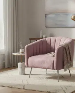 Kreslá KONDELA Bagy dizajnové kreslo ružová (Velvet) / strieborná