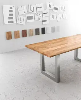 Jedálenské stoly DELIFE Jedálenský stôl Edge 200x100 akácia prírodná nerezová oceľ široký Live-Edge